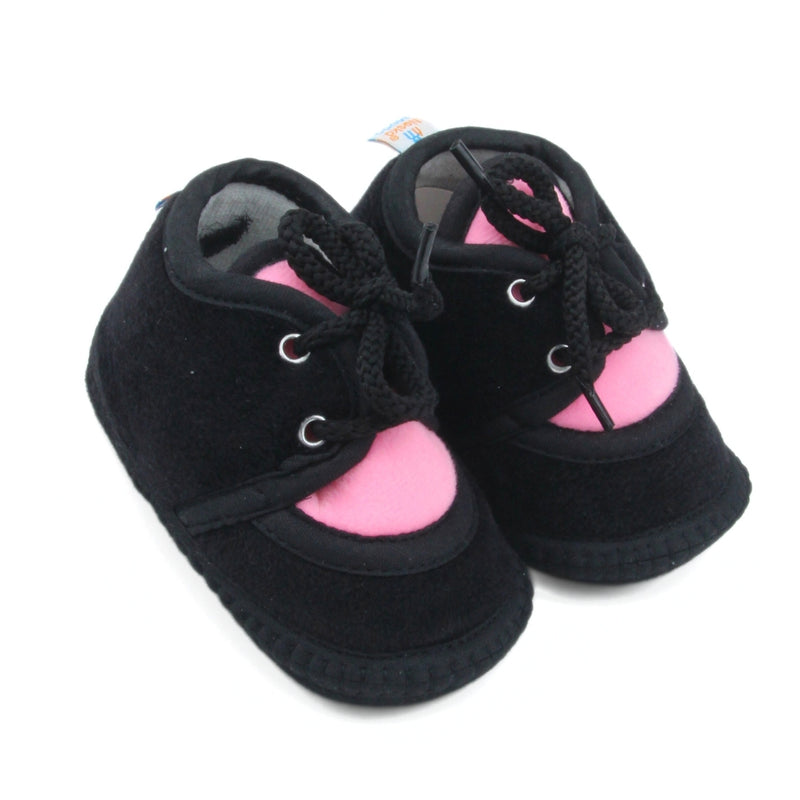 6 To 12 Months Baby Boys & Baby Girls Cute Soft Velvet Pre-Walker Lace Booties (Black,Pink)-BT5232