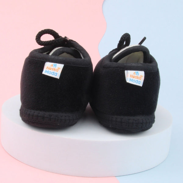 6 To 12 Months Baby Boys & Baby Girls Cute Soft Velvet Pre-Walker Lace Booties (Black,White)-BT5233