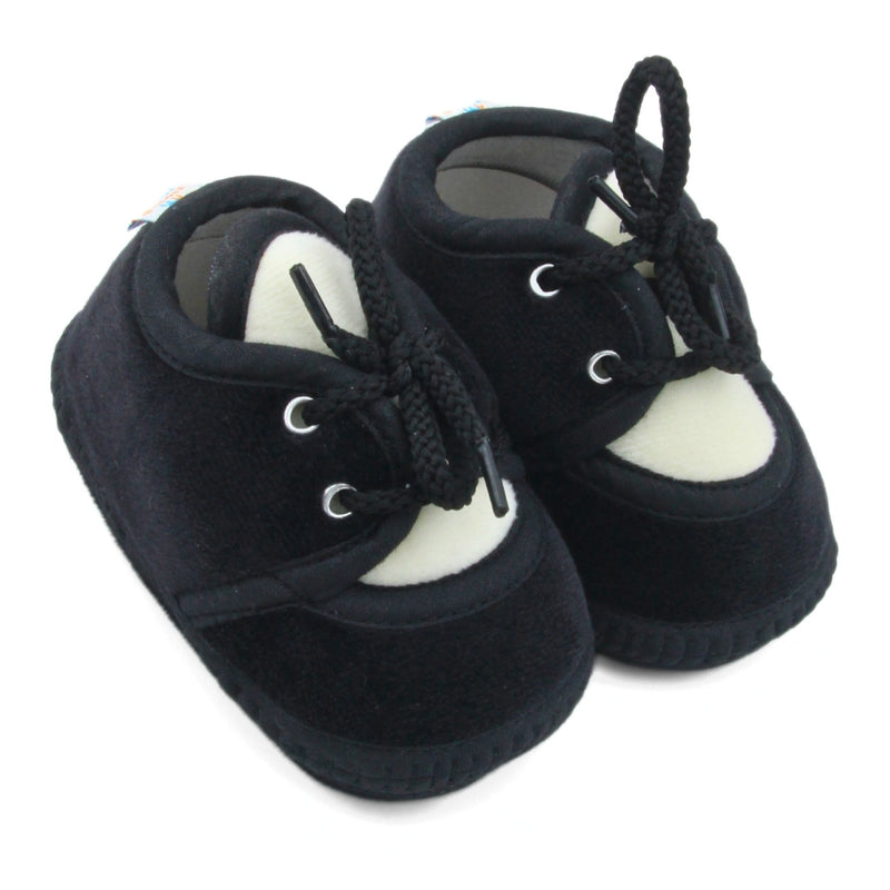 6 To 12 Months Baby Boys & Baby Girls Cute Soft Velvet Pre-Walker Lace Booties (Black,White)-BT5233