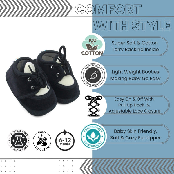 6 To 12 Months Baby Boys & Baby Girls Cute Soft Velvet Pre-Walker Lace Booties (Black,White)-BT5233