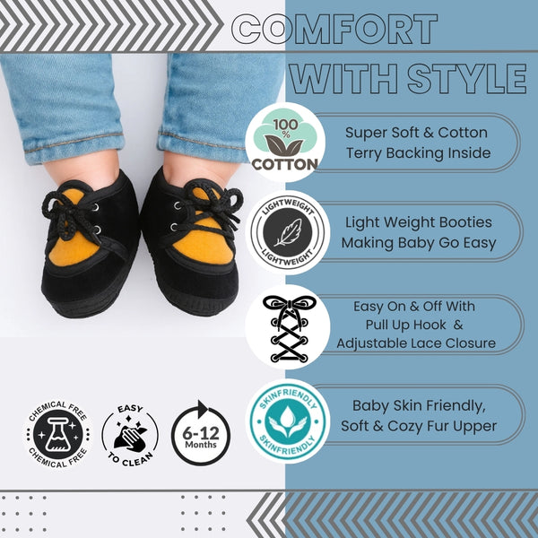 6 To 12 Months Baby Boys & Baby Girls Cute Soft Velvet Pre-Walker Lace Booties (Black,Brown)-BT5234