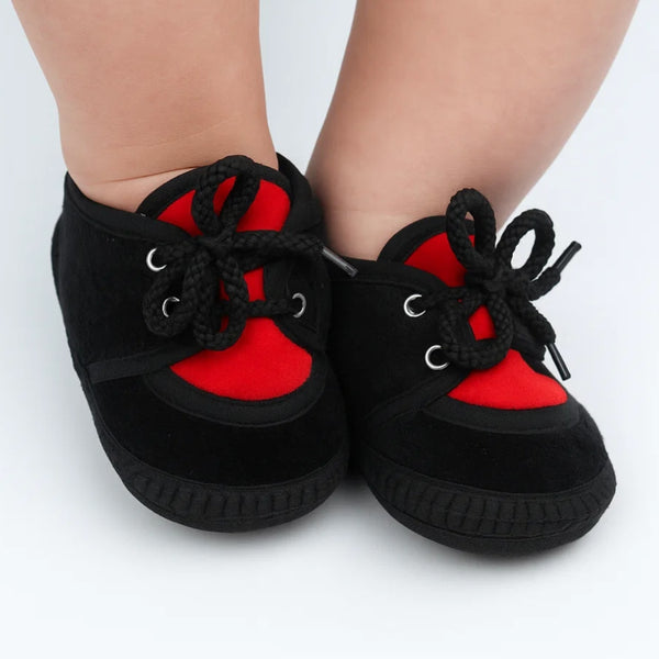 6 To 12 Months Baby Boys & Baby Girls Cute Soft Velvet Pre-Walker Lace Booties (Black,Red)-BT5235