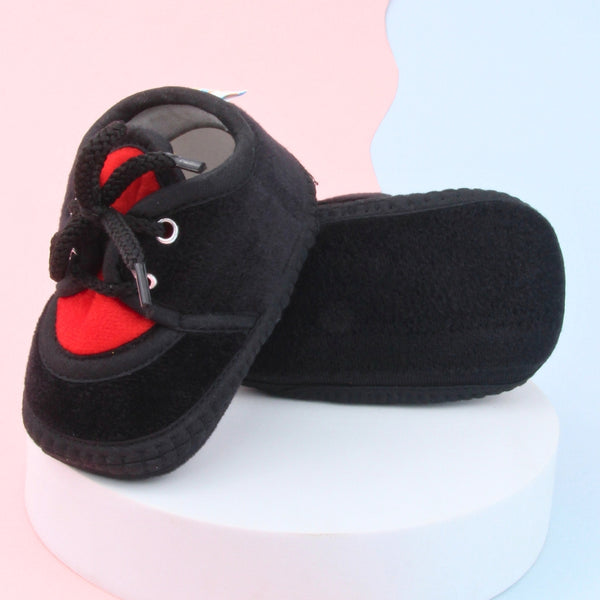 6 To 12 Months Baby Boys & Baby Girls Cute Soft Velvet Pre-Walker Lace Booties (Black,Red)-BT5235