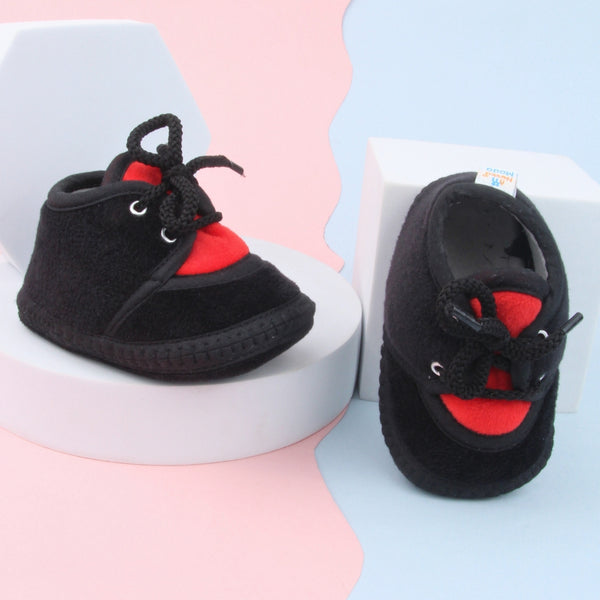 6 To 12 Months Baby Boys & Baby Girls Cute Soft Velvet Pre-Walker Lace Booties (Black,Red)-BT5235