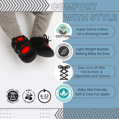 6 To 12 Months Baby Boys & Baby Girls Cute Soft Velvet Pre-Walker Lace Booties (Black,Red)-BT5235