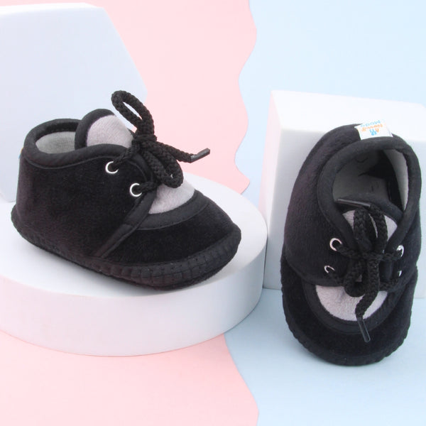 6 To 12 Months Baby Boys & Baby Girls Cute Soft Velvet Pre-Walker Lace Booties (Black,Grey)-BT5236