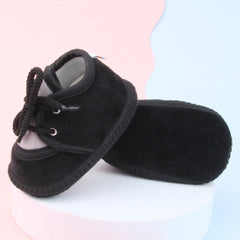 6 To 12 Months Baby Boys & Baby Girls Cute Soft Velvet Pre-Walker Lace Booties (Black,Grey)-BT5236