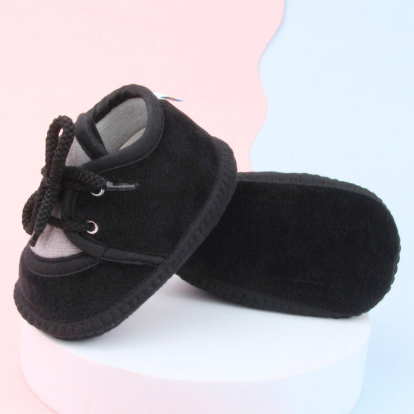 6 To 12 Months Baby Boys & Baby Girls Cute Soft Velvet Pre-Walker Lace Booties (Black,Grey)-BT5236
