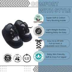 6 To 12 Months Baby Boys & Baby Girls Cute Soft Velvet Pre-Walker Lace Booties (Black,Grey)-BT5236
