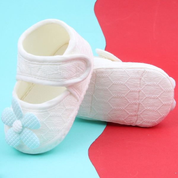 Baby Girls Flower Cotton Velcro Belly Booties (White,Blue)-BT5237