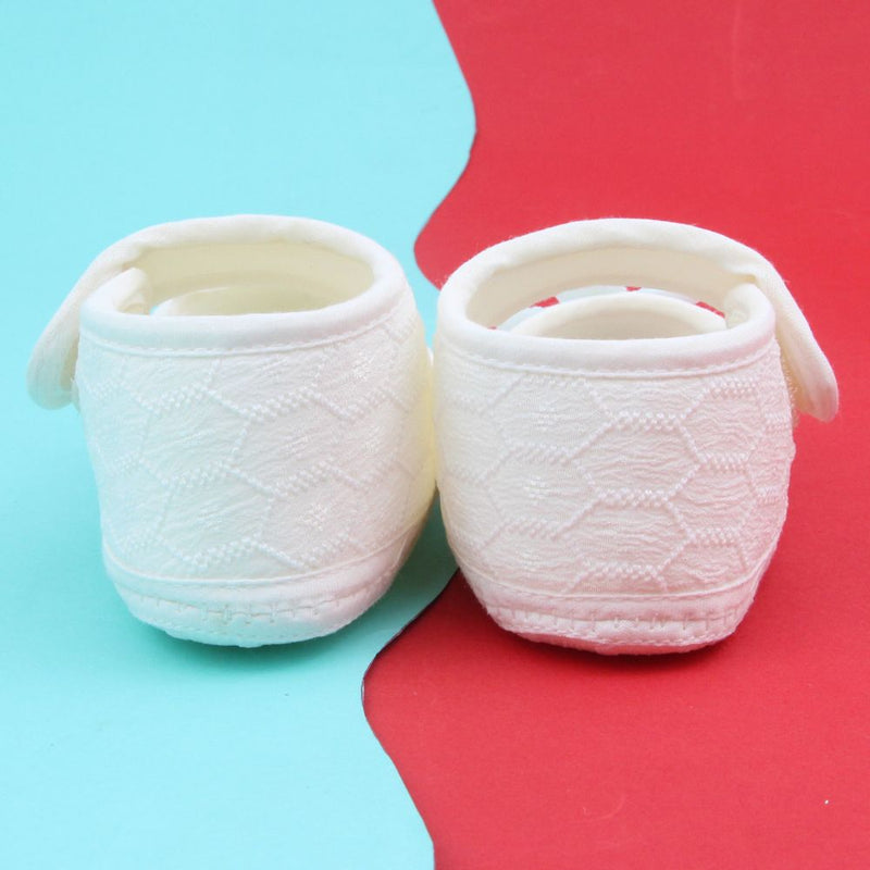 Baby Girls Flower Cotton Velcro Belly Booties (White,Blue)-BT5237