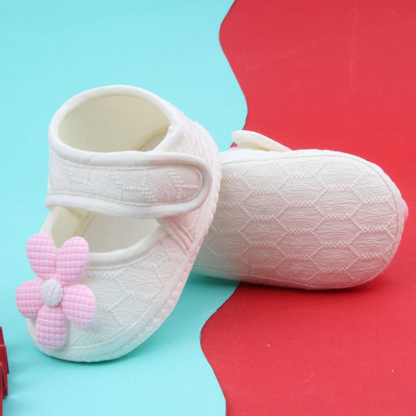 Baby Girls Flower Cotton Velcro Belly Booties (White,Pink)-BT5238