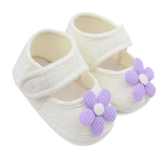 Baby Girls Flower Cotton Velcro Belly Booties (White,Purple)-BT5239