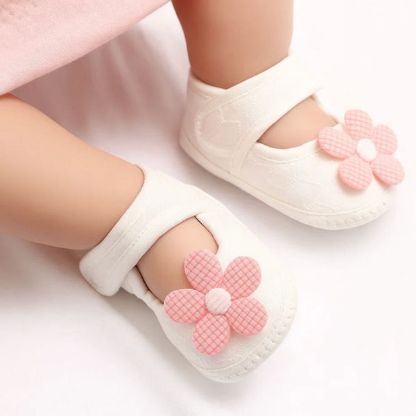 Baby Girls Flower Cotton Velcro Belly Booties (White,Orange)-BT5240