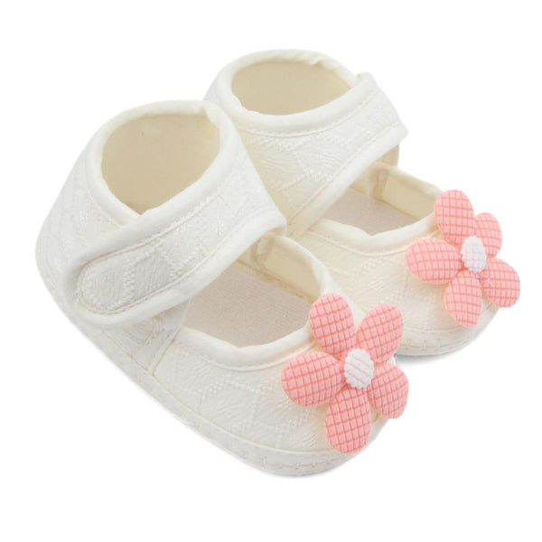 Baby Girls Flower Cotton Velcro Belly Booties (White,Orange)-BT5240