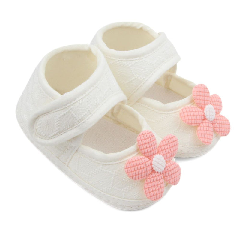 Baby Girls Flower Cotton Velcro Belly Booties (White,Orange)-BT5240