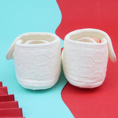 Baby Girls Flower Cotton Velcro Belly Booties (White,Orange)-BT5240