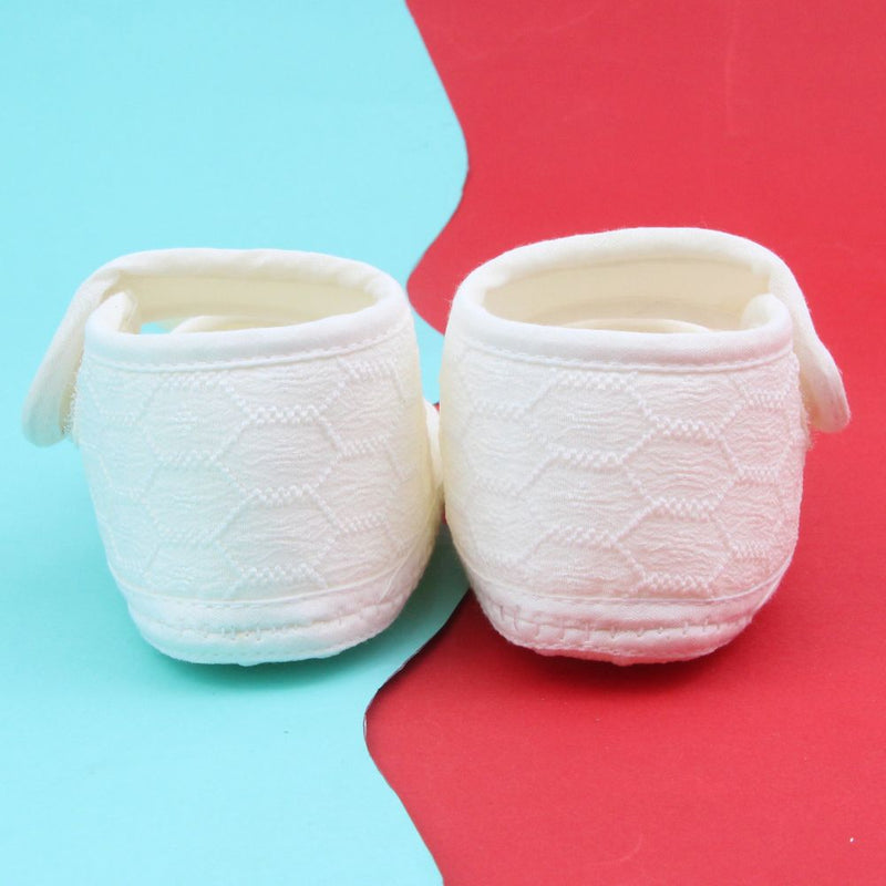 Baby Girls Flower Cotton Velcro Belly Booties (White,Yellow)-BT5241