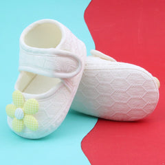 Baby Girls Flower Cotton Velcro Belly Booties (White,Yellow)-BT5241