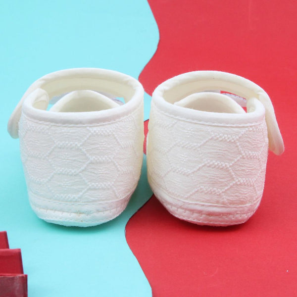 Baby Girls Flower Cotton Velcro Belly Booties (White,Grey)-BT5242