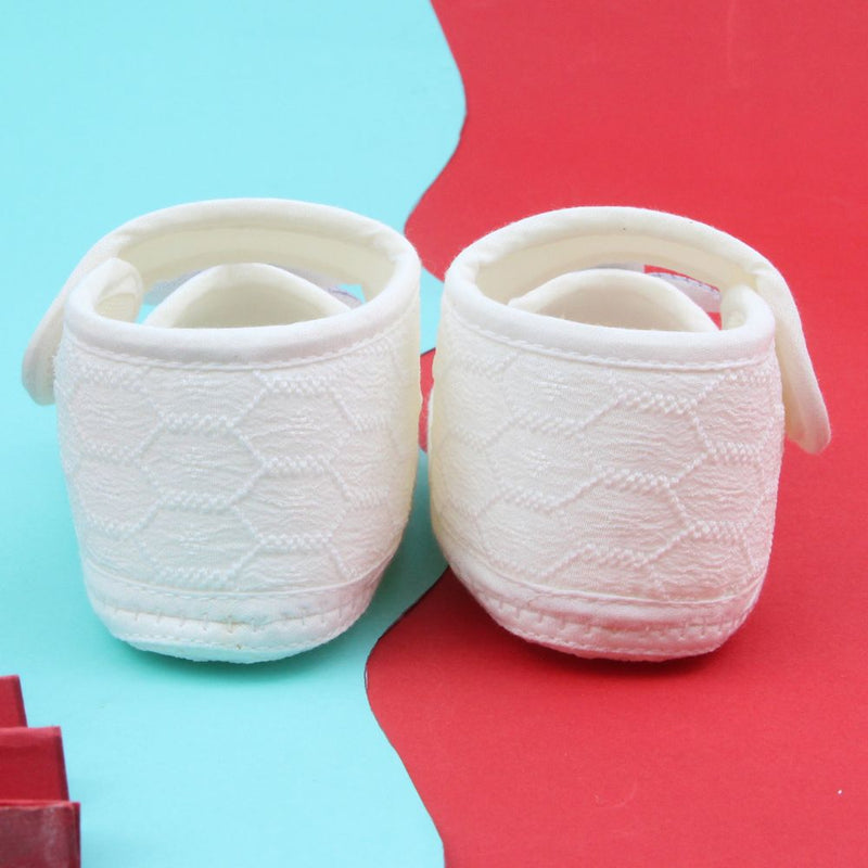 Baby Girls Flower Cotton Velcro Belly Booties (White,Grey)-BT5242