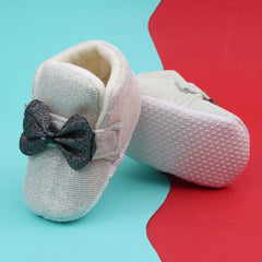 Baby Unisex Partywear Shining Cotton Bow Velcro Shoe Booties (White,Black)-BT5243