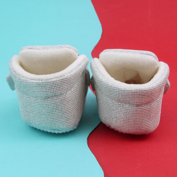 Baby Unisex Partywear Shining Cotton Bow Velcro Shoe Booties (White,Black)-BT5243