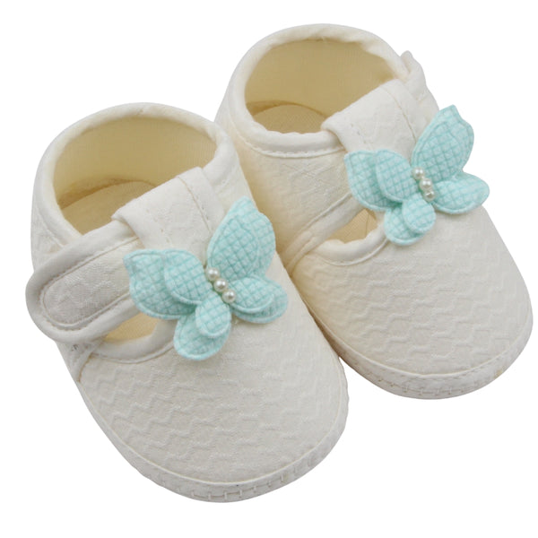 Baby Girls Cotton Butterfly Velcro Belly Booties (White,Blue)-BT5244