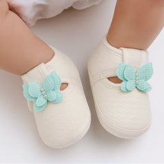 Baby Girls Cotton Butterfly Velcro Belly Booties (White,Blue)-BT5244