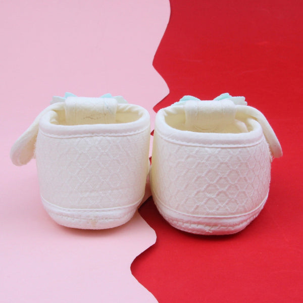 Baby Girls Cotton Butterfly Velcro Belly Booties (White,Blue)-BT5244