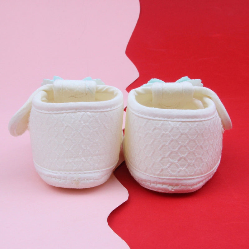 Baby Girls Cotton Butterfly Velcro Belly Booties (White,Blue)-BT5244