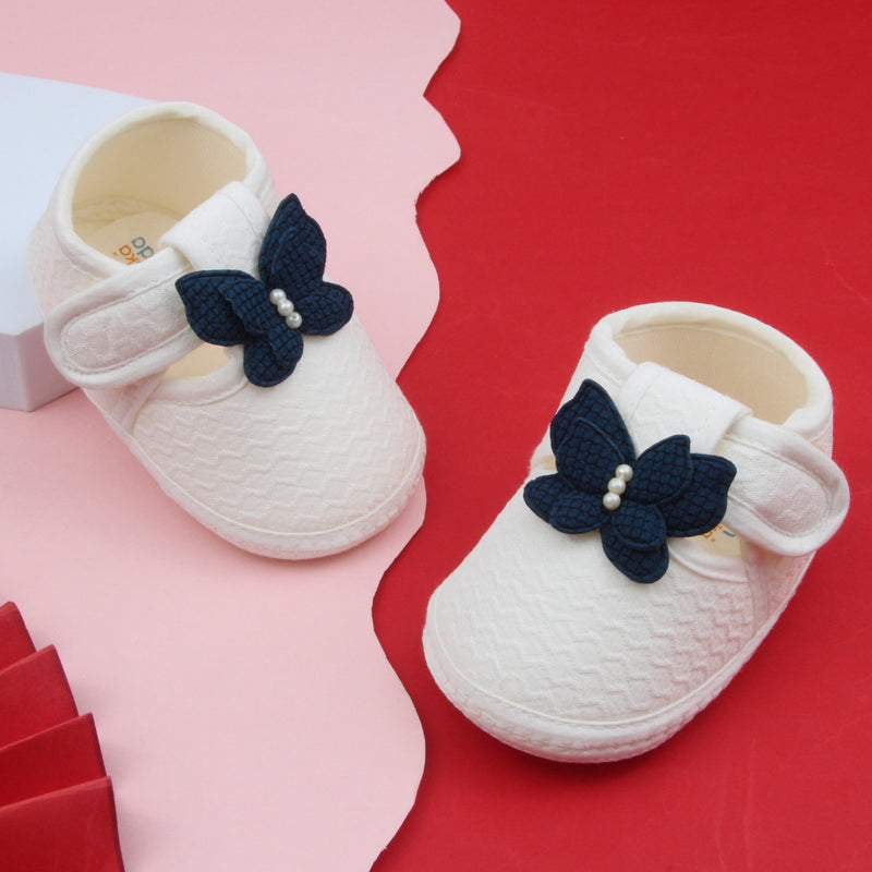 Baby Girls Cotton Butterfly Velcro Belly Booties (White,Green)-BT5245