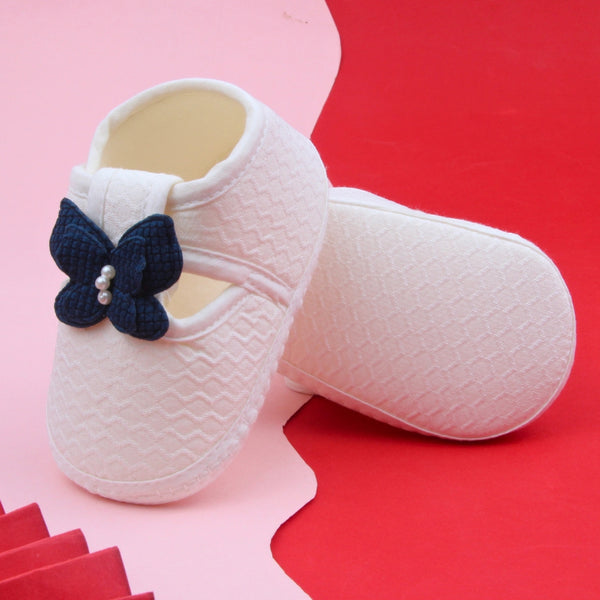 Baby Girls Cotton Butterfly Velcro Belly Booties (White,Green)-BT5245