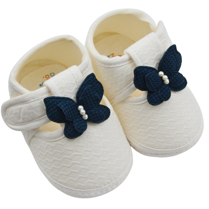 Baby Girls Cotton Butterfly Velcro Belly Booties (White,Green)-BT5245