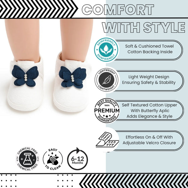 Baby Girls Cotton Butterfly Velcro Belly Booties (White,Green)-BT5245