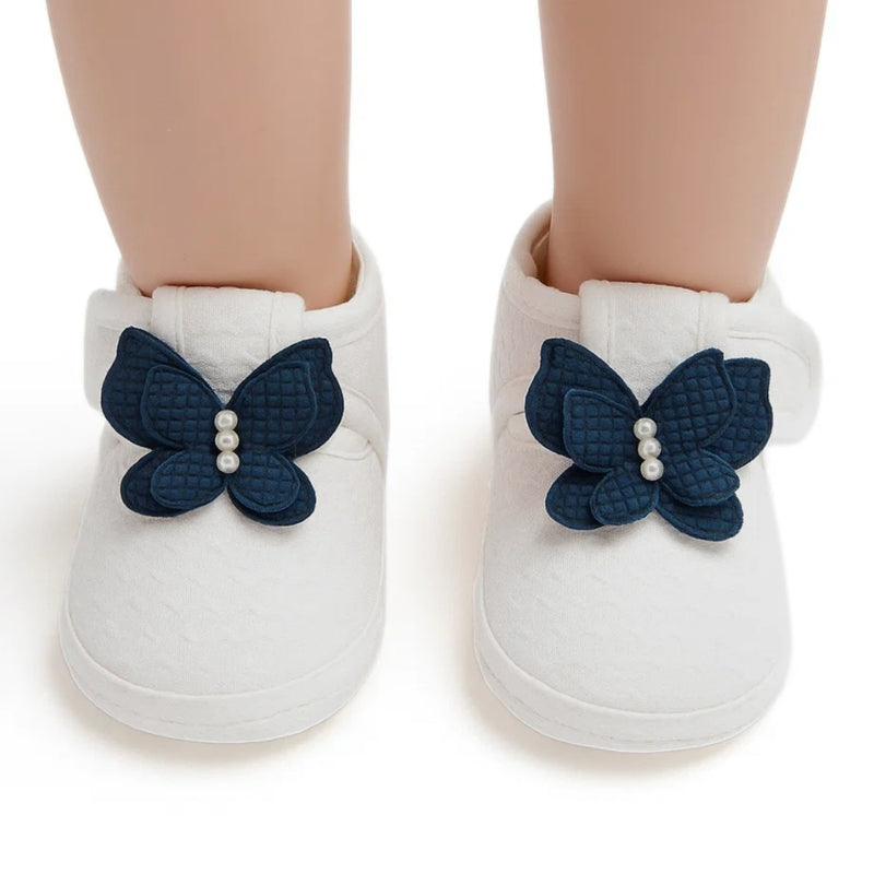 Baby Girls Cotton Butterfly Velcro Belly Booties (White,Green)-BT5245