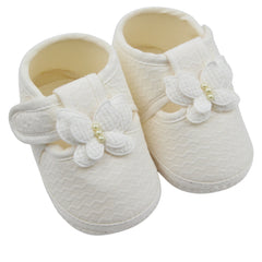 Baby Girls Cotton Butterfly Velcro Belly Booties (White)-BT5246