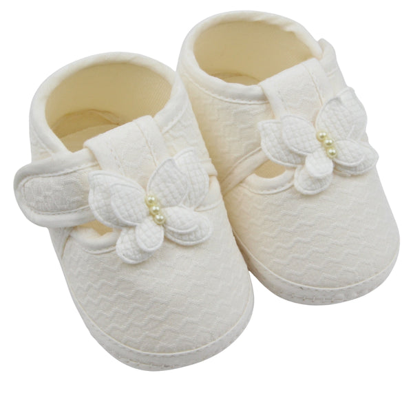 Baby Girls Cotton Butterfly Velcro Belly Booties (White)-BT5246