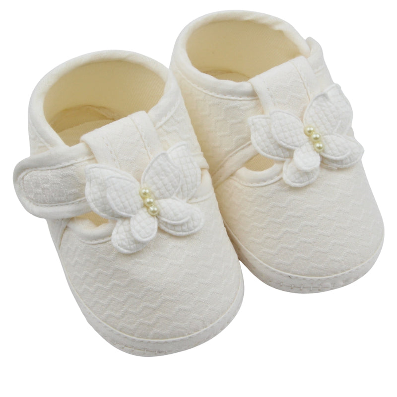 Baby Girls Cotton Butterfly Velcro Belly Booties (White)-BT5246
