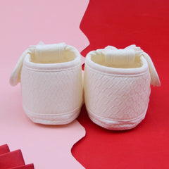 Baby Girls Cotton Butterfly Velcro Belly Booties (White)-BT5246