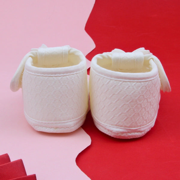 Baby Girls Cotton Butterfly Velcro Belly Booties (White)-BT5246
