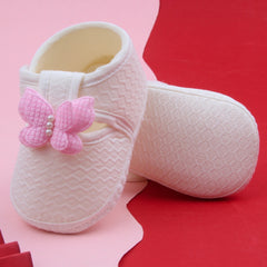 Baby Girls Cotton Butterfly Velcro Belly Booties (White,Pink)-BT5247