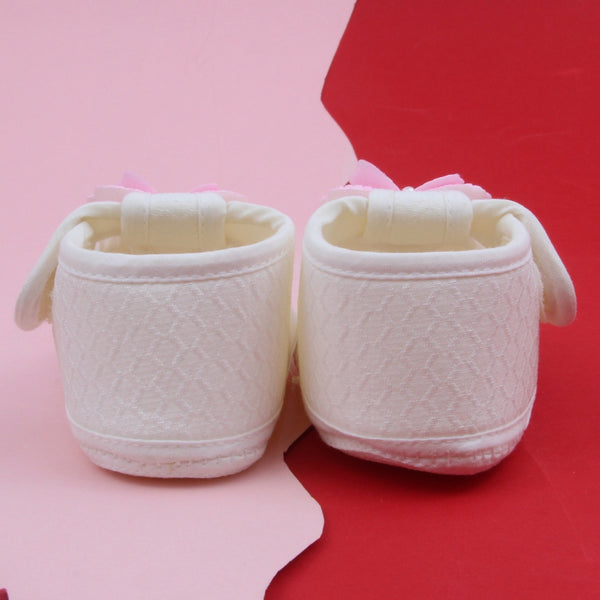 Baby Girls Cotton Butterfly Velcro Belly Booties (White,Pink)-BT5247