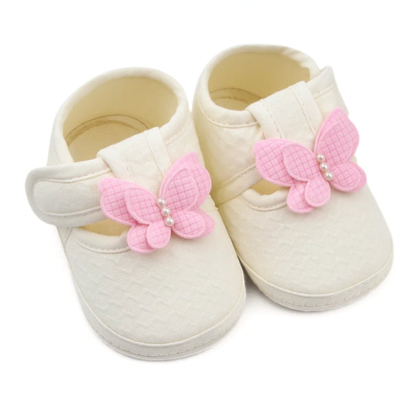 Baby Girls Cotton Butterfly Velcro Belly Booties (White,Pink)-BT5247