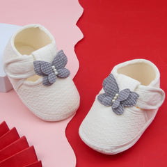 Baby Girls Cotton Butterfly Velcro Belly Booties (White,Grey)-BT5248