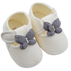 Baby Girls Cotton Butterfly Velcro Belly Booties (White,Grey)-BT5248