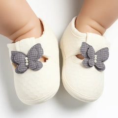 Baby Girls Cotton Butterfly Velcro Belly Booties (White,Grey)-BT5248