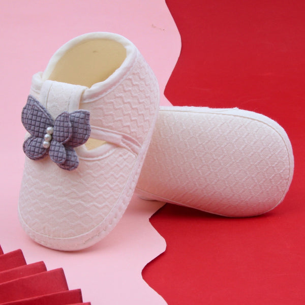 Baby Girls Cotton Butterfly Velcro Belly Booties (White,Grey)-BT5248
