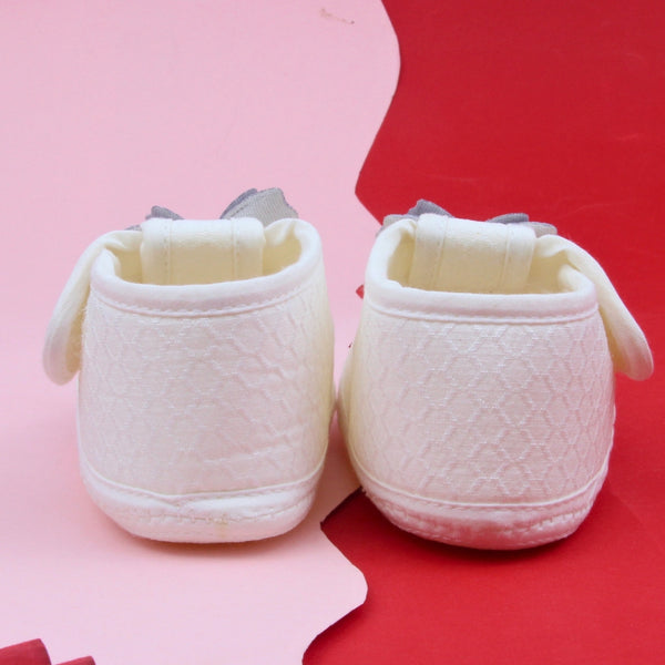 Baby Girls Cotton Butterfly Velcro Belly Booties (White,Grey)-BT5248