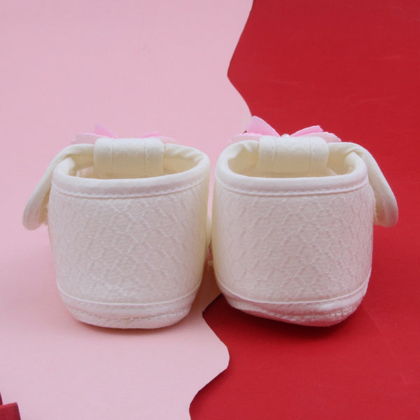Baby Girls Cotton Butterfly Velcro Belly Booties (White,Orange)-BT5249